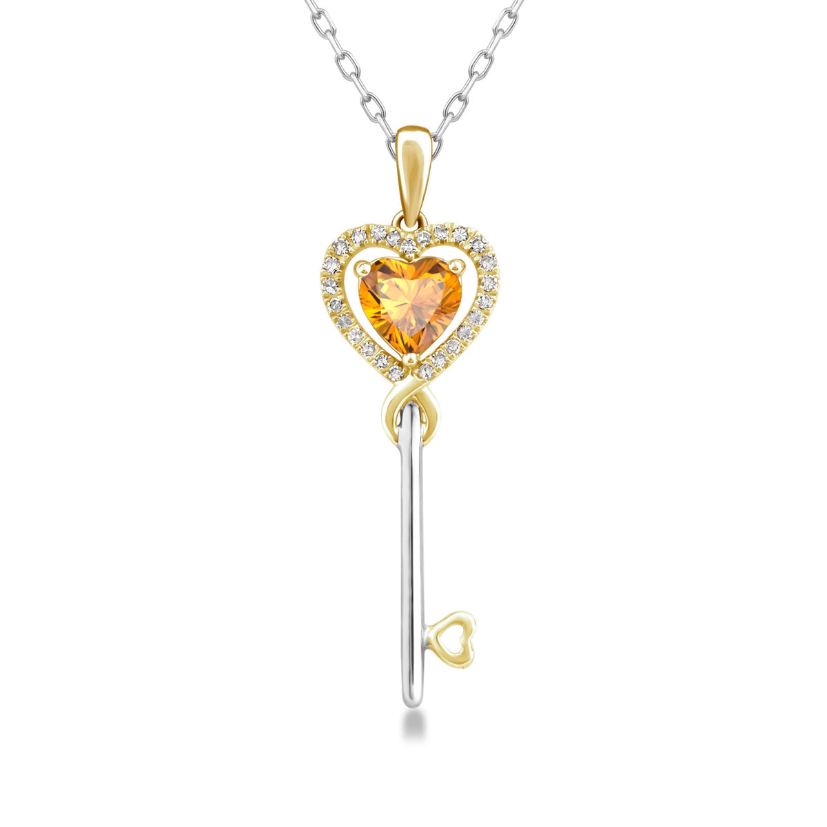Infinite Love Heart Citrine & 1/10 ct. tw. Diamond Key Pendant in Sterling Silver & 10K Yellow Gold