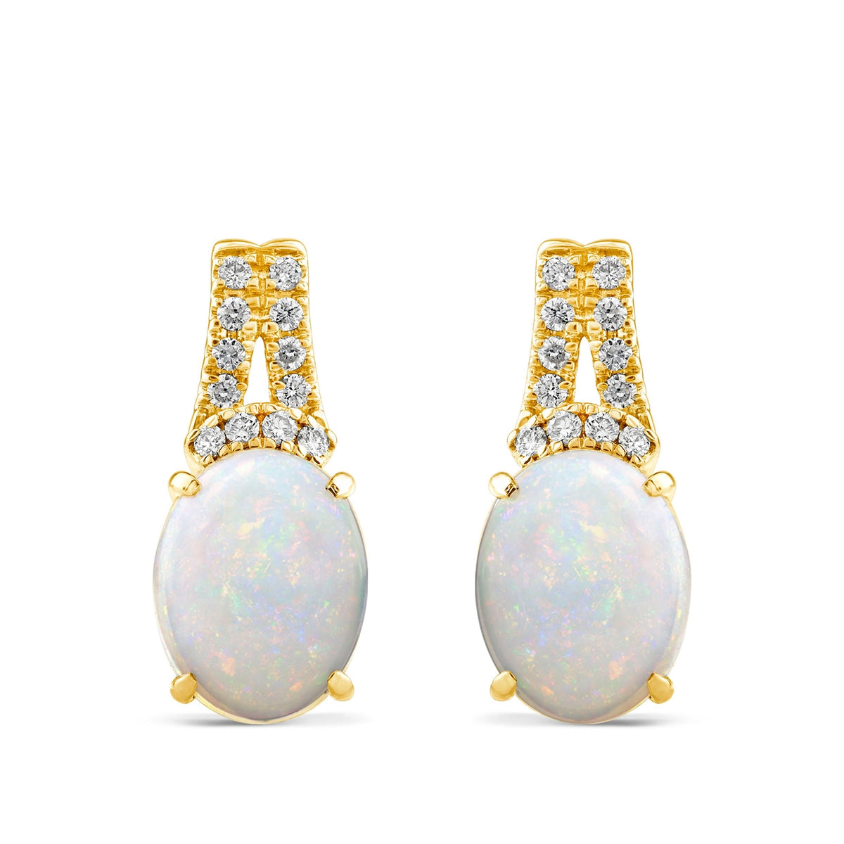 Oval Ethiopian Opal & 1/6 ct. tw. Diamond Earrings in 10K Yellow Gold