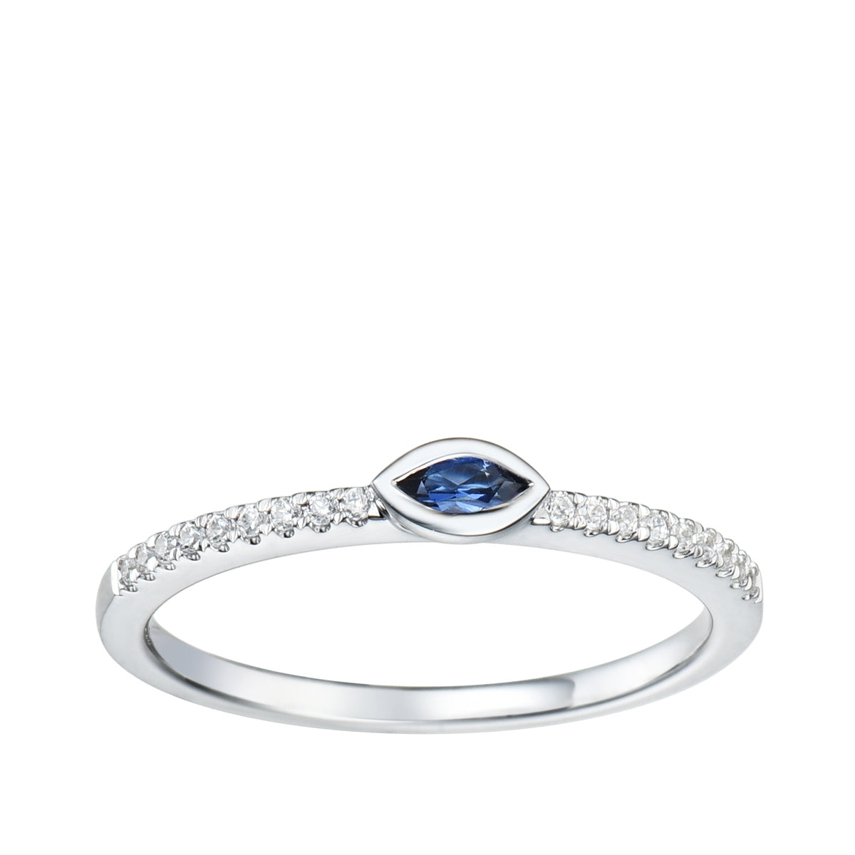 Marquise Sapphire & 1/10 ct. tw. Diamond Bezel Set Stackable Ring in 10K White Gold