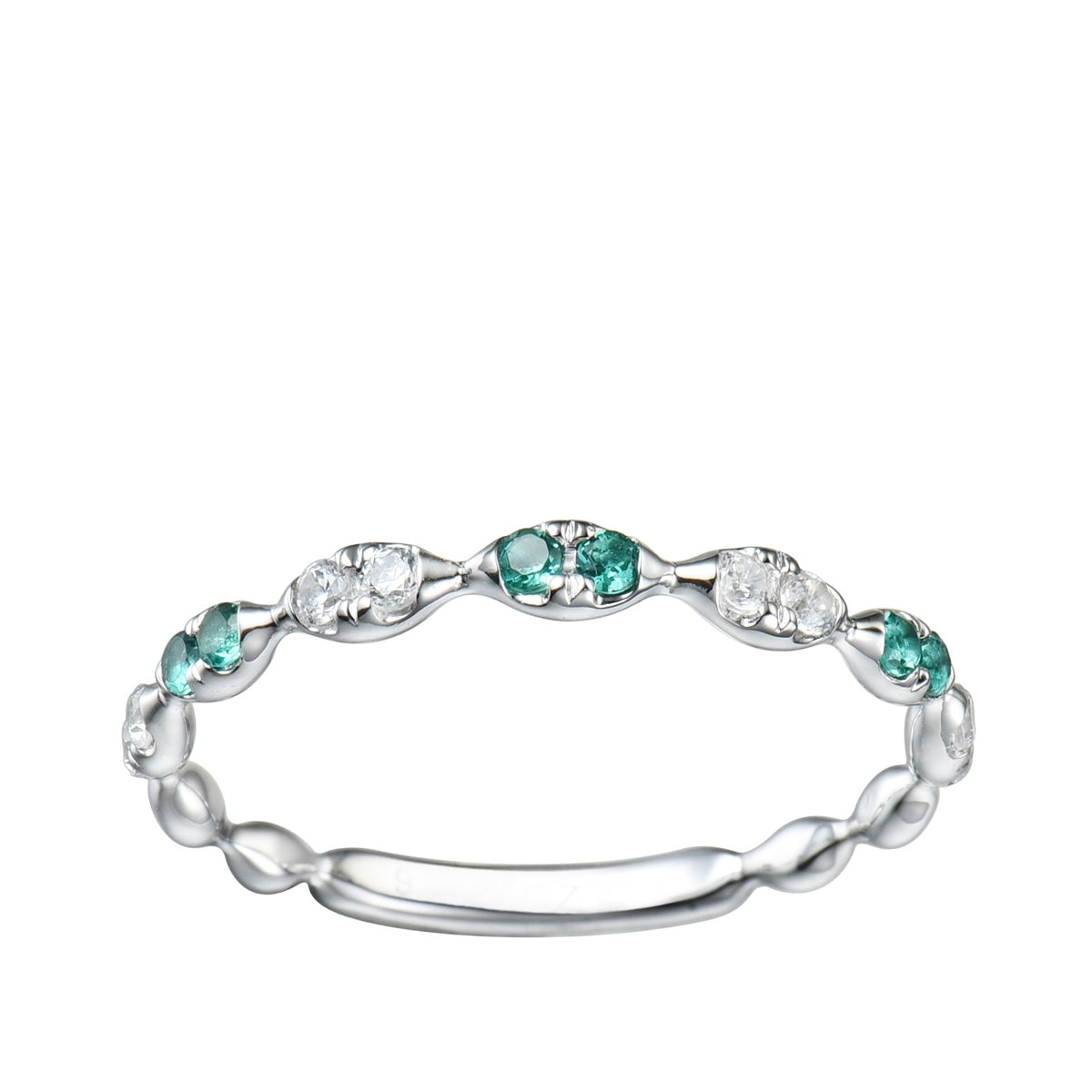 Emerald & 1/7 ct. tw. Diamond Stackable Ring in 10K White Gold