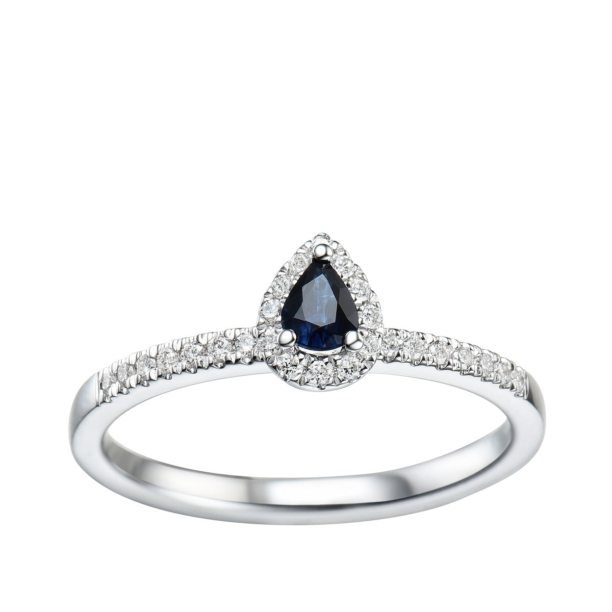 Pear Sapphire & 1/7 ct. tw. Diamond Halo Stackable Ring in 10K White Gold