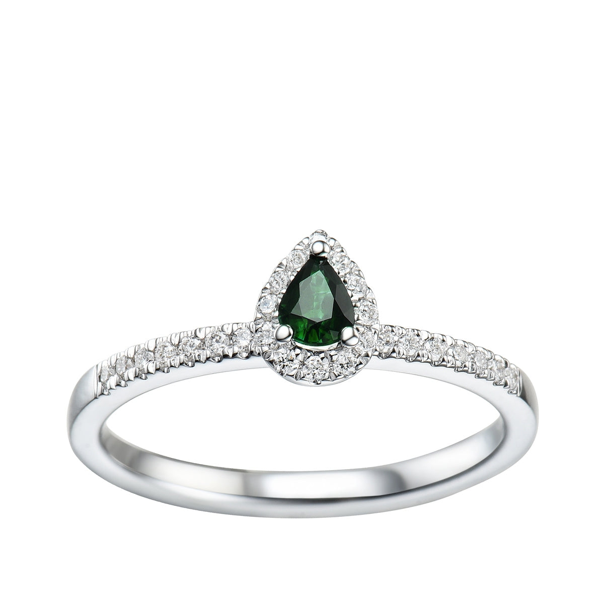 Pear Emerald & 1/7 ct. tw. Diamond Halo Stackable Ring in 10K White Gold