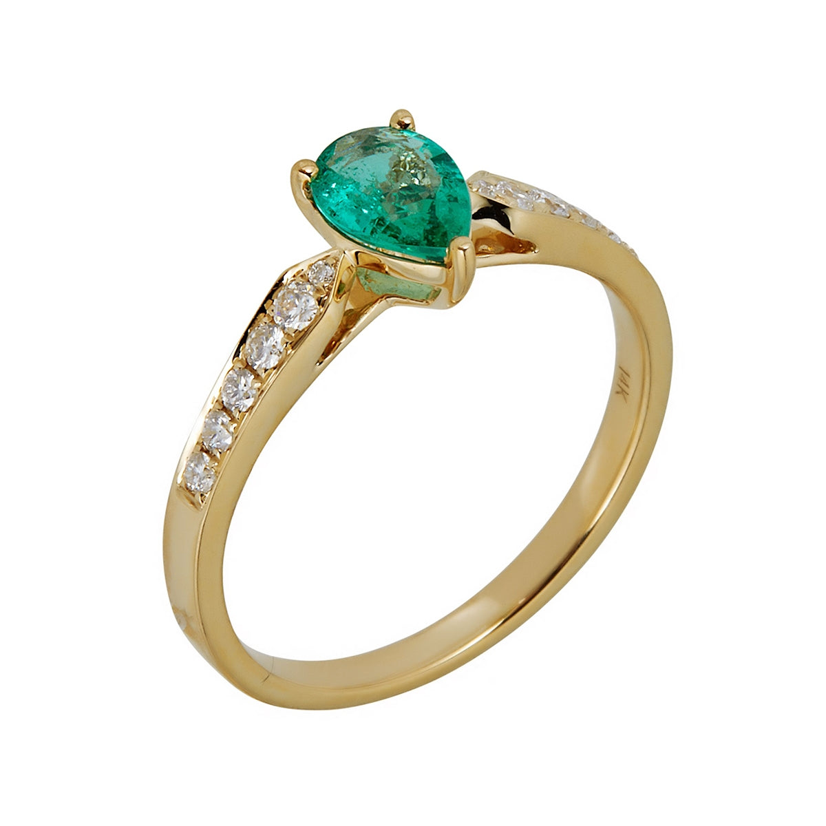 Pear Emerald & 1/6 ct. tw. Diamond Ring in 14K Yellow Gold front view