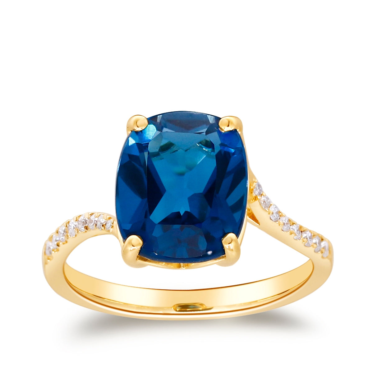 Cushion London Blue Topaz & 1/10 ct. tw. Diamond Ring in 14K Yellow Gold