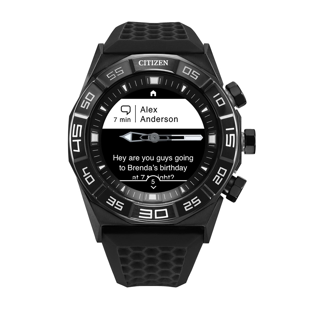 Citizen Hybrid Smartwatch with Black Dial & Black Silicone Strap side profile