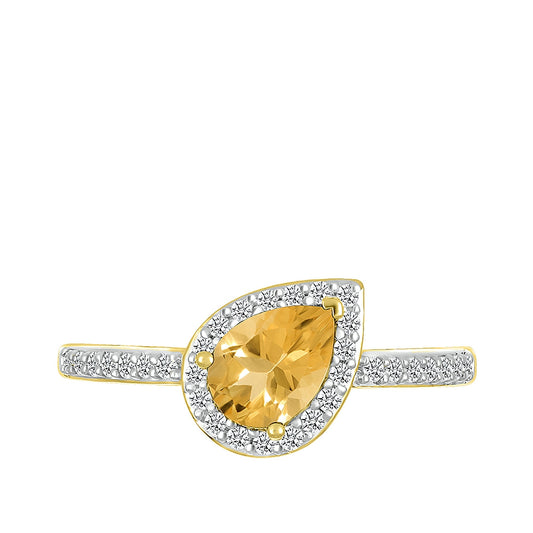 Pear Citrine & 1/5 ct. tw. Diamond Halo Ring in 10K Yellow Gold front view