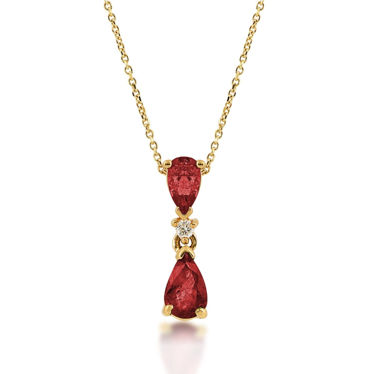 2-Stone Pear Ruby & Diamond Accent Pendant in 14K Yellow Gold