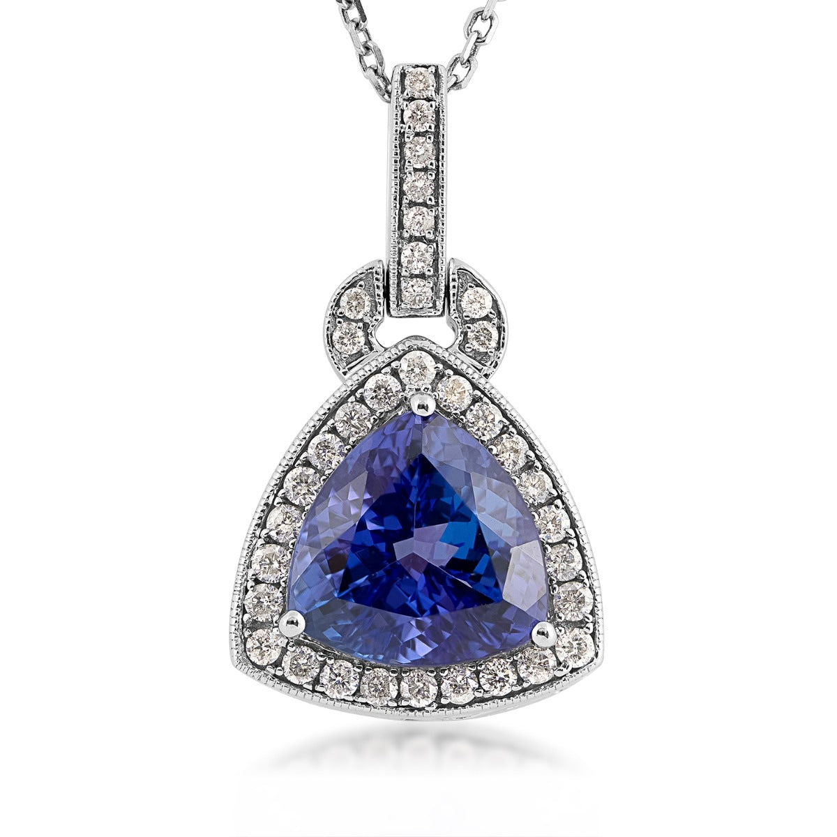 Trillion Tanzanite & 3/4 ct. tw. Diamond Halo Pendant in 14K White Gold