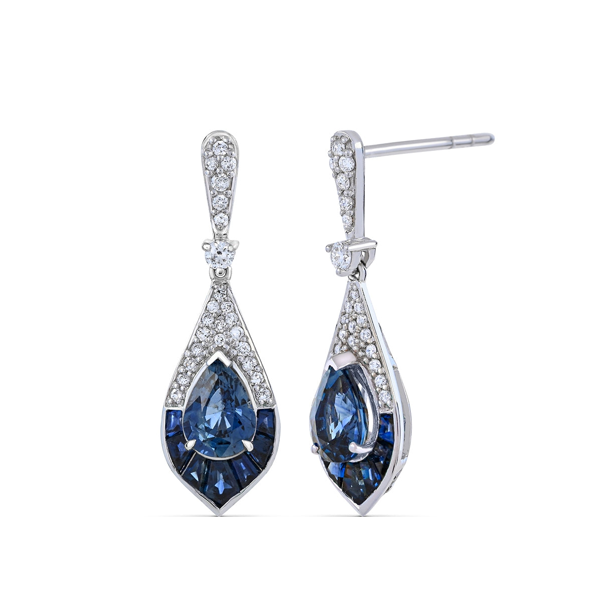 Pear Sapphire & 1/3 ct. tw. Diamond Pointed Teardrop Earrings in 14K White Gold