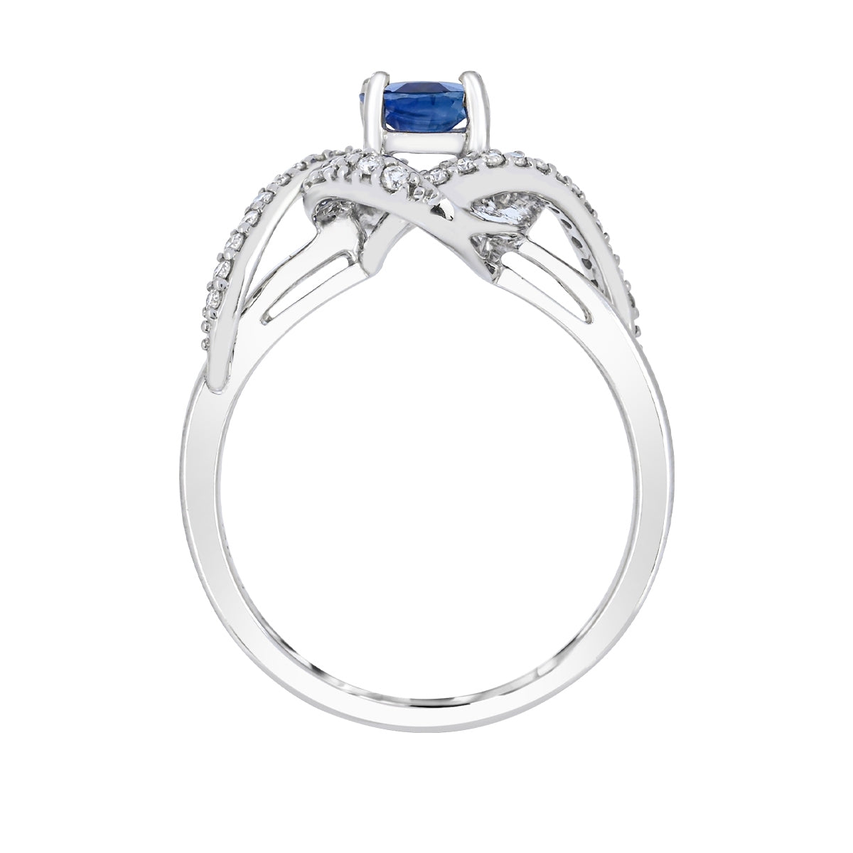Kanchanaburi Oval Sapphire & 1/3 ct. tw. Diamond Swirl Halo Ring in 14K White Gold close-up detail