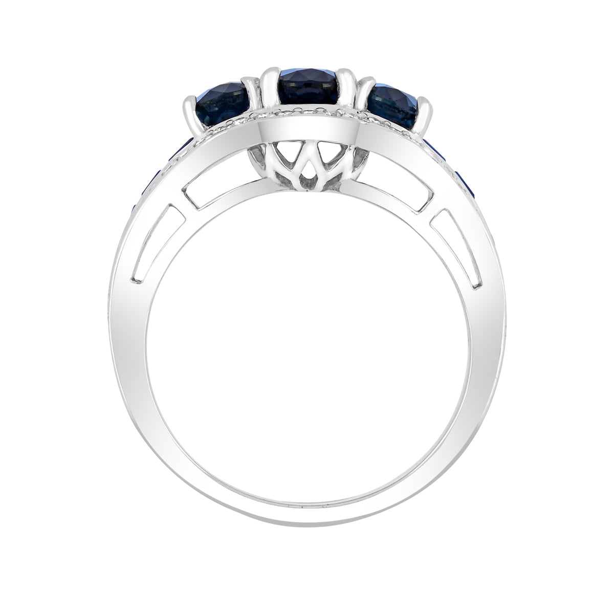 Oval Sapphire & 1/4 ct. tw. Diamond Ring in 14K White Gold close-up detail