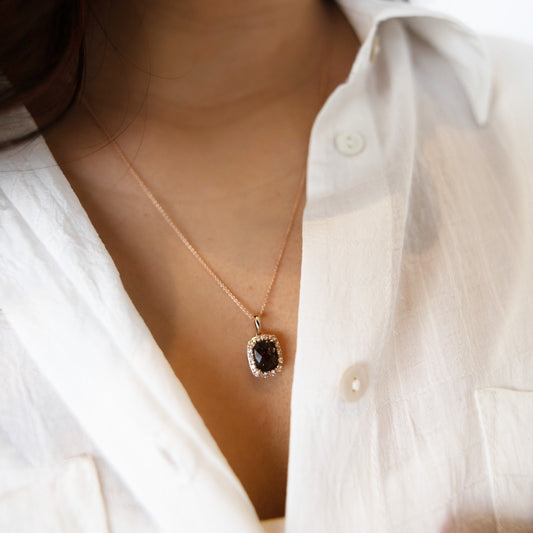 Le Vian Chocolate Quartz & 1/4 ct. tw. Vanilla Diamond Halo Pendant in 14K Strawberry Gold front view