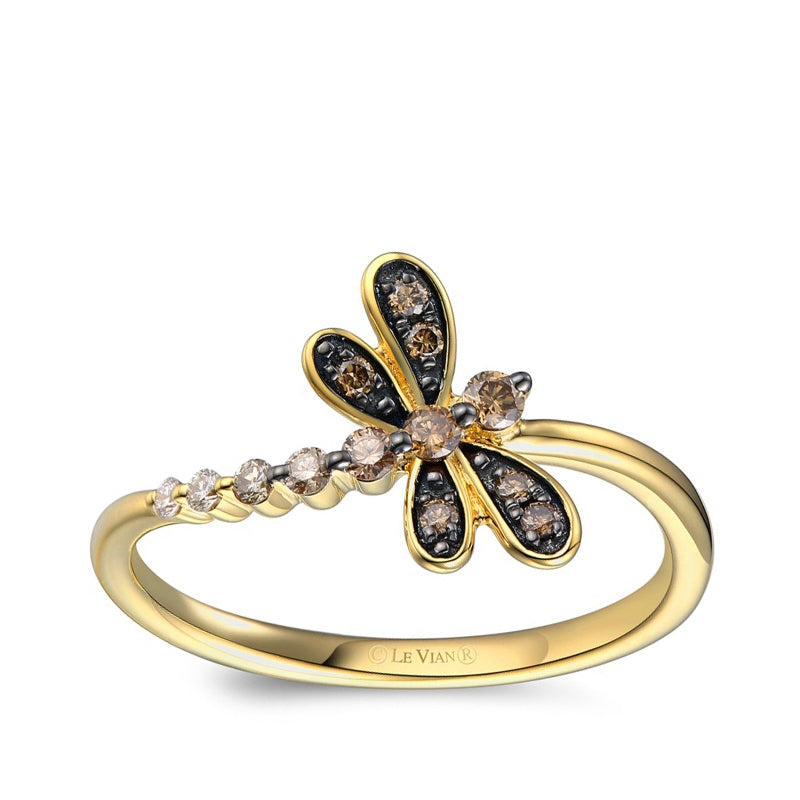 Le Vian 1/5 ct. tw. Chocolate, Nude & Vanilla Diamond Dragonfly Ring in 14K Honey Gold