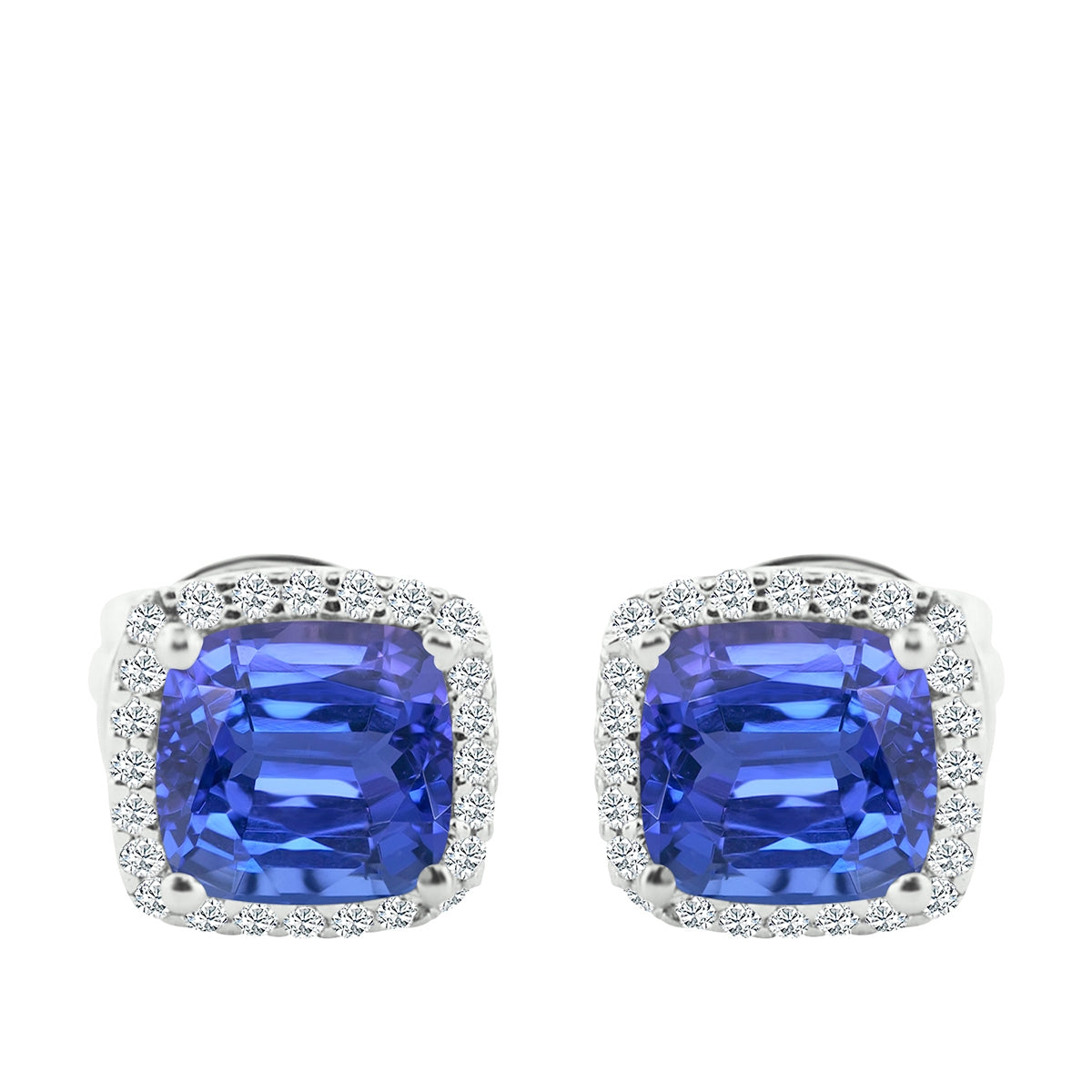 Cushion Tanzanite & 1/3 ct. tw. Diamond Halo Earrings in 14K White Gold
