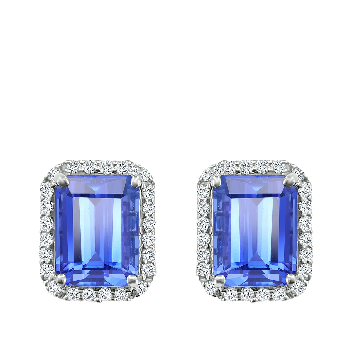 Emerald Cut Tanzanite & 1/4 ct. tw. Diamond Halo Earrings in 14K White Gold