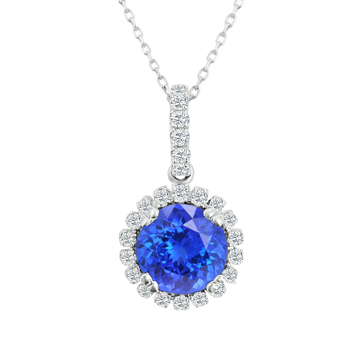 Round Tanzanite & 9/10 ct. tw. Diamond Halo Pendant in 14K White Gold