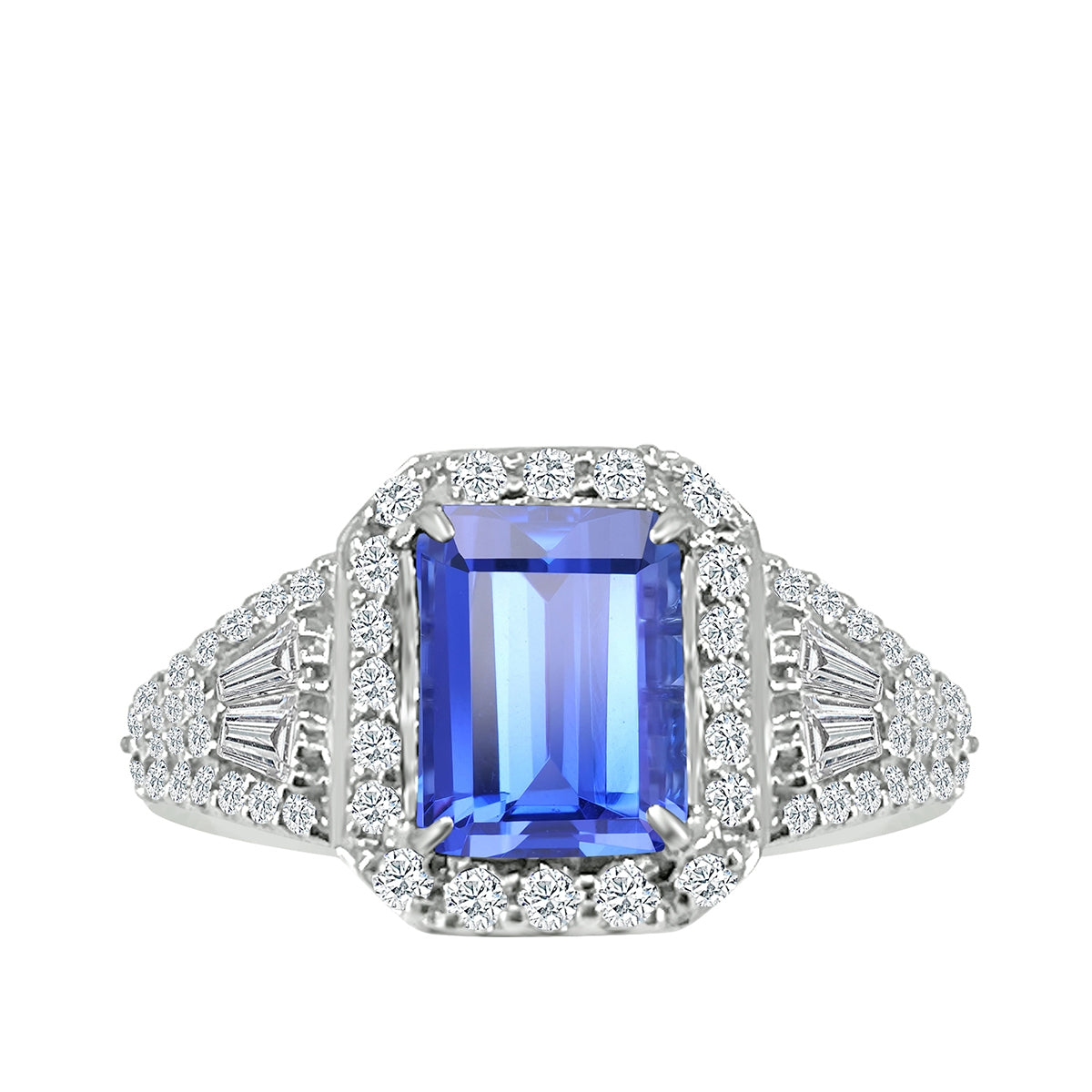 Emerald Cut Tanzanite & 5/8 ct. tw. Diamond Halo Ring in 14K White Gold