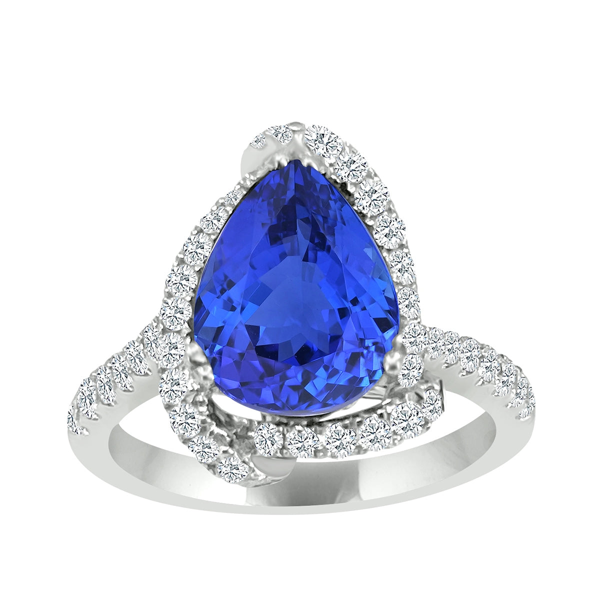Pear Tanzanite & 5/8 ct. tw. Diamond Swirl Halo Ring in 14K White Gold