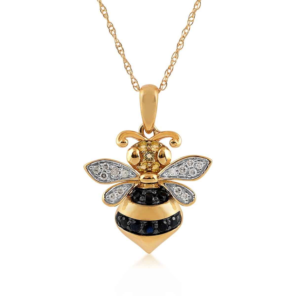 Citrine & Black Sapphire & Diamond Accent Bee Pendant in 10K Yellow Gold