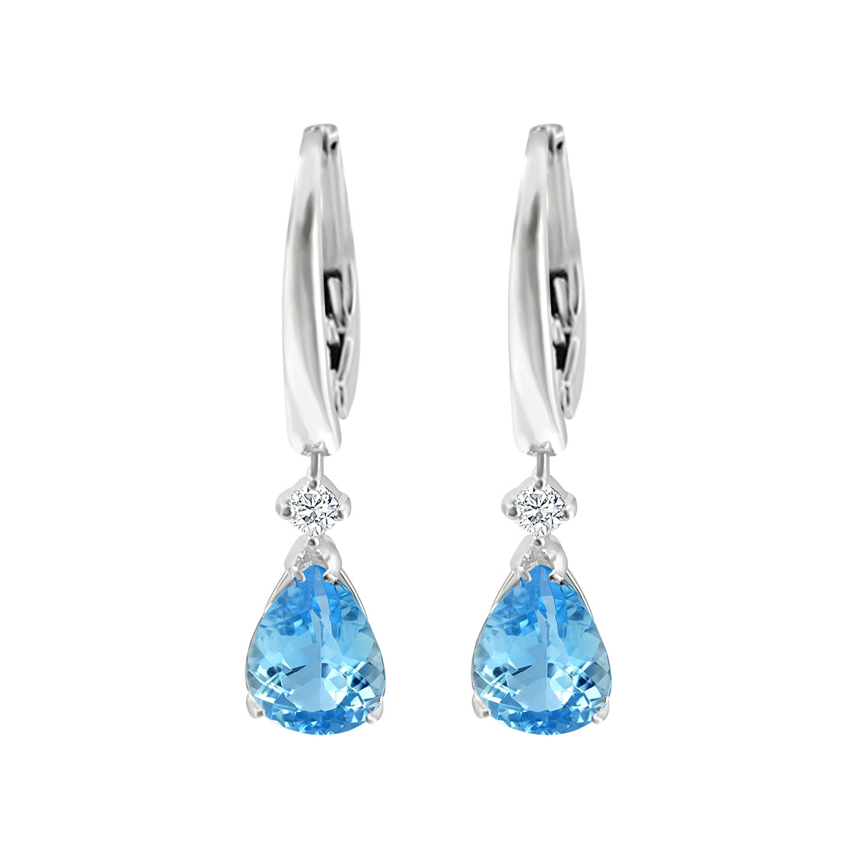Pear Aquamarine & 1/10 ct. tw. Diamond Drop Earrings in 14K White Gold