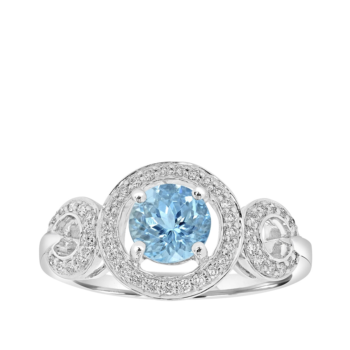Round Aquamarine & 1/5 ct. tw. Diamond Halo Ring in 14K White Gold