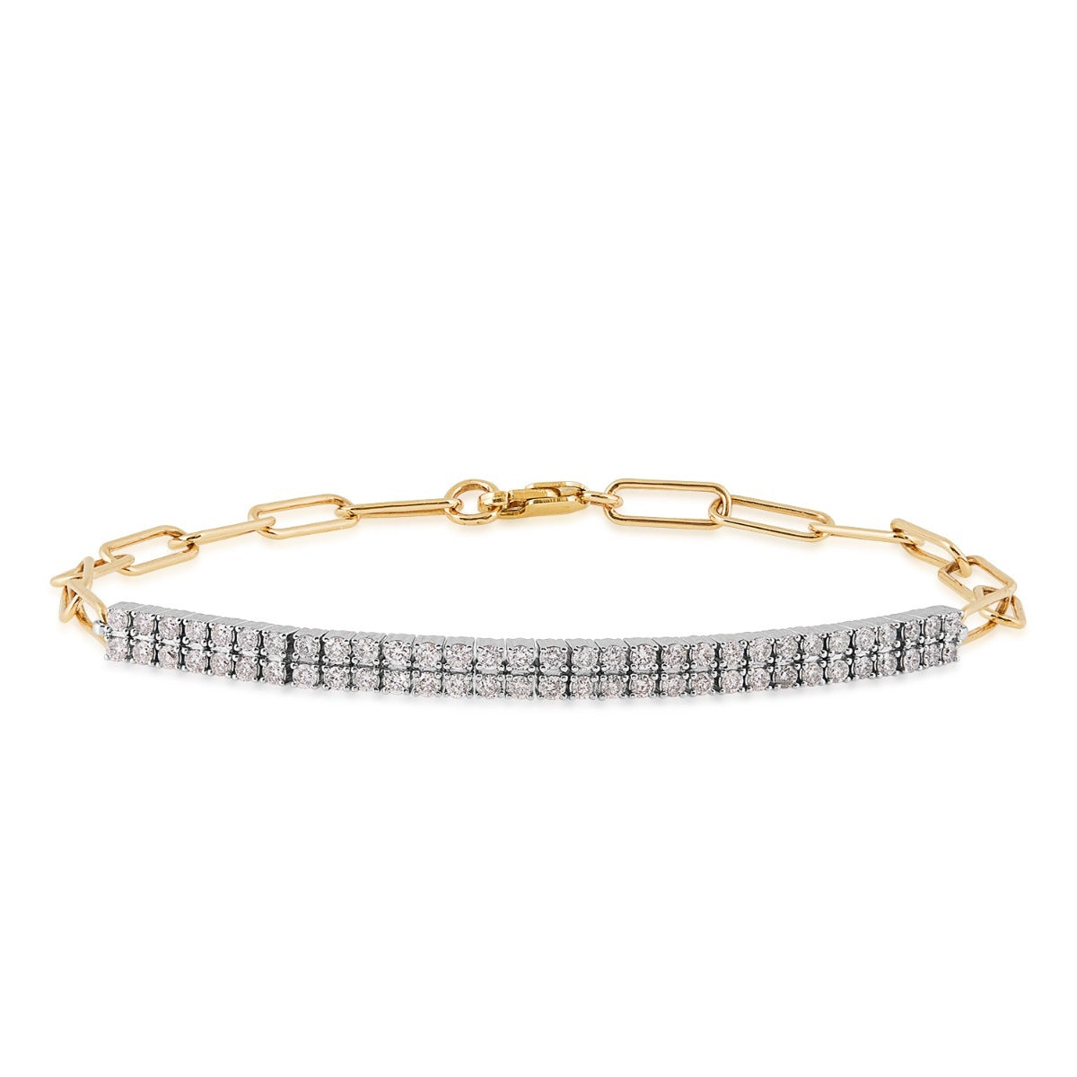 Demi Fine 1 ct. tw. Diamond Double Row Bar & Paperclip Chain Bracelet in 14K White & Yellow Gold