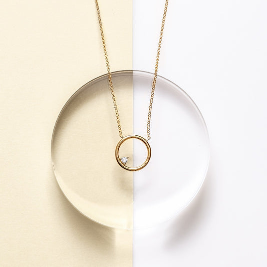Circle Necklace with Diamond Accent in 10K Yellow Gold front view