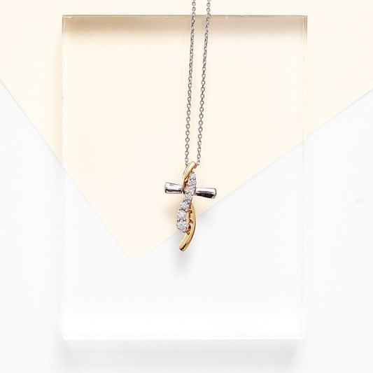 Journey Collection 1/5 ct. tw. Diamond Cross in Sterling Silver & 10K Yellow Gold front view