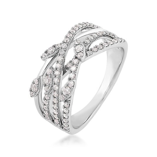 1/2 ct. tw. Diamond Floral Crossover Ring in 10K White Gold front view