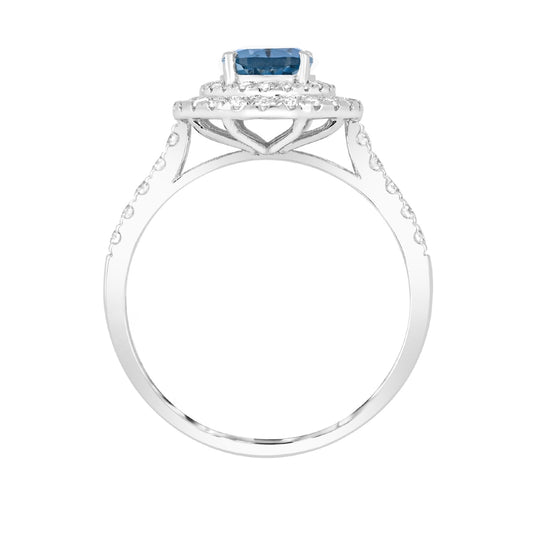 Pear Aquamarine & 1/2 ct. tw. Diamond Double Halo Ring in 14K White Gold close-up detail