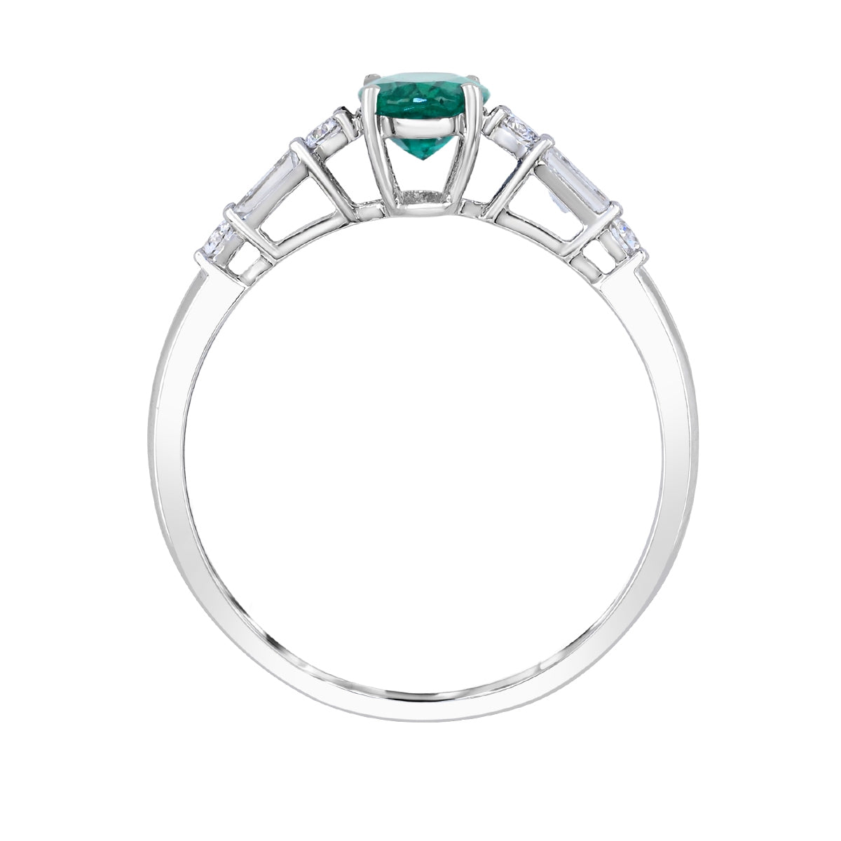 Oval Emerald & 1-3/8 ct. tw. Round & Baguette Diamond Ring in 14K White Gold close-up detail