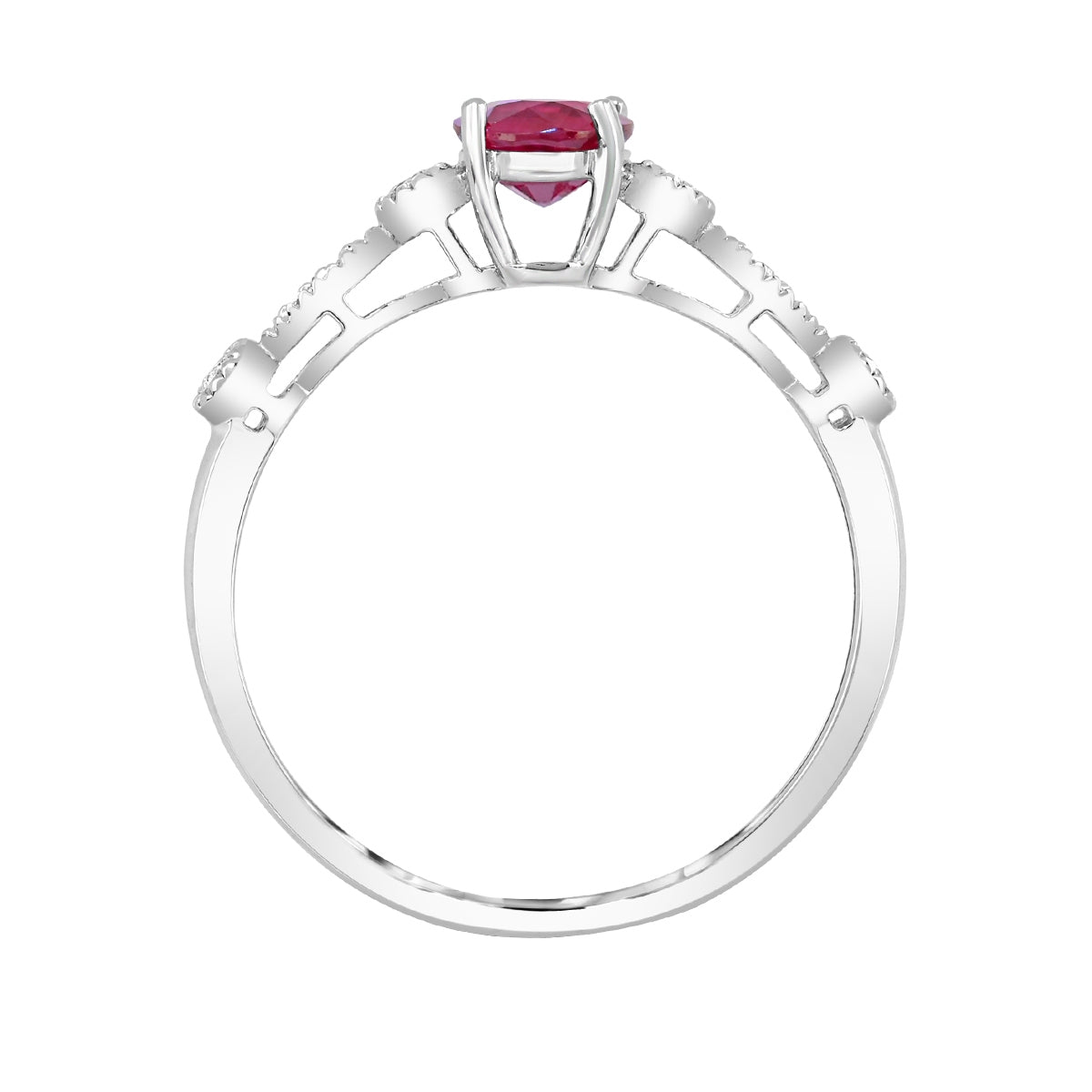 Oval Ruby & 1/10 ct. tw. Diamond Milgrain Ring in 14K White Gold close-up detail