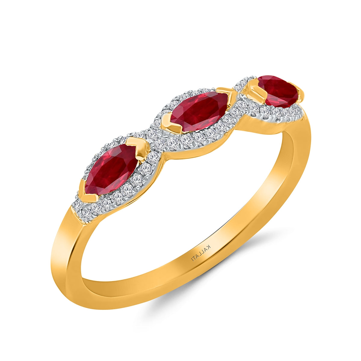 Kallati Marquise Ruby & 1/7 ct. tw. Diamond Halo Ring in 14K Yellow Gold