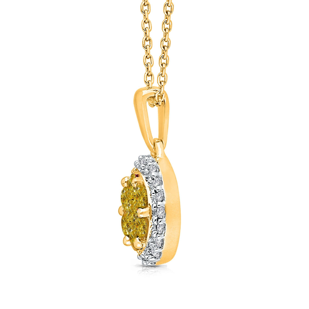 Kallati 1/2 ct. tw. Yellow & White Diamond Cluster Halo Pendant in 14K Yellow Gold front view
