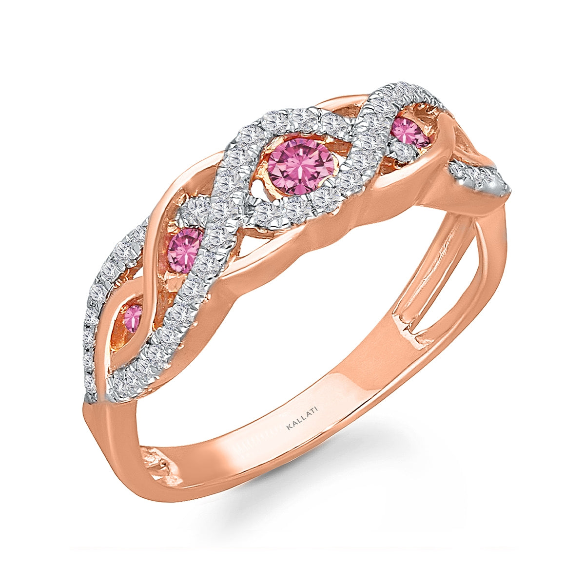 Kallati Pink Sapphire & 1/4 ct. tw. Diamond Braided Ring in 14K Pink Gold front view