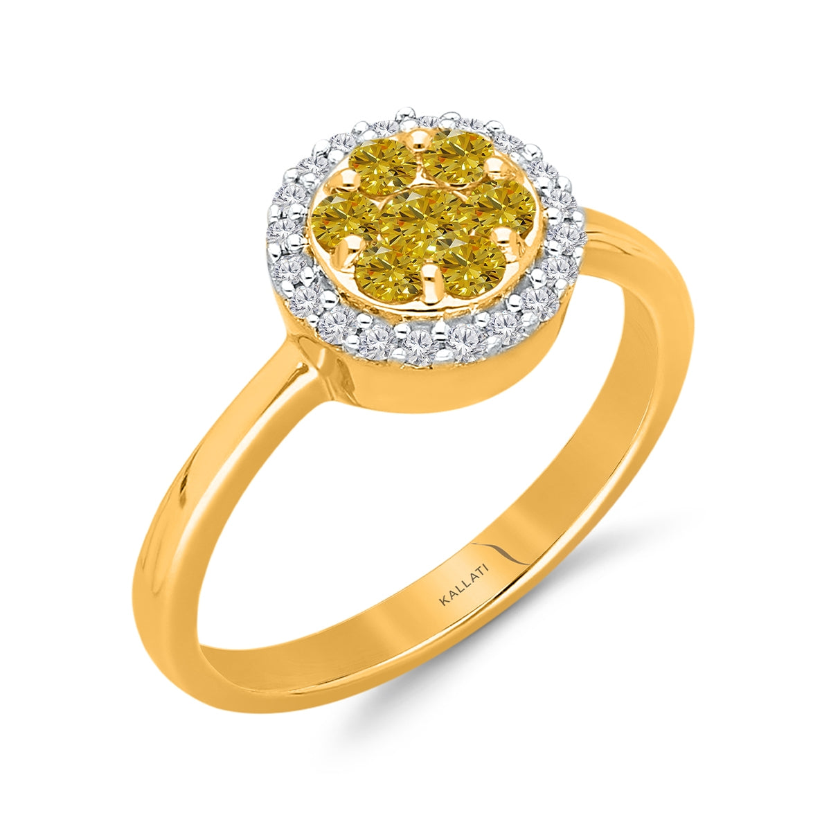 Kallati 1/2 ct. tw. Yellow & White Diamond Cluster Halo Ring in 14K Yellow Gold