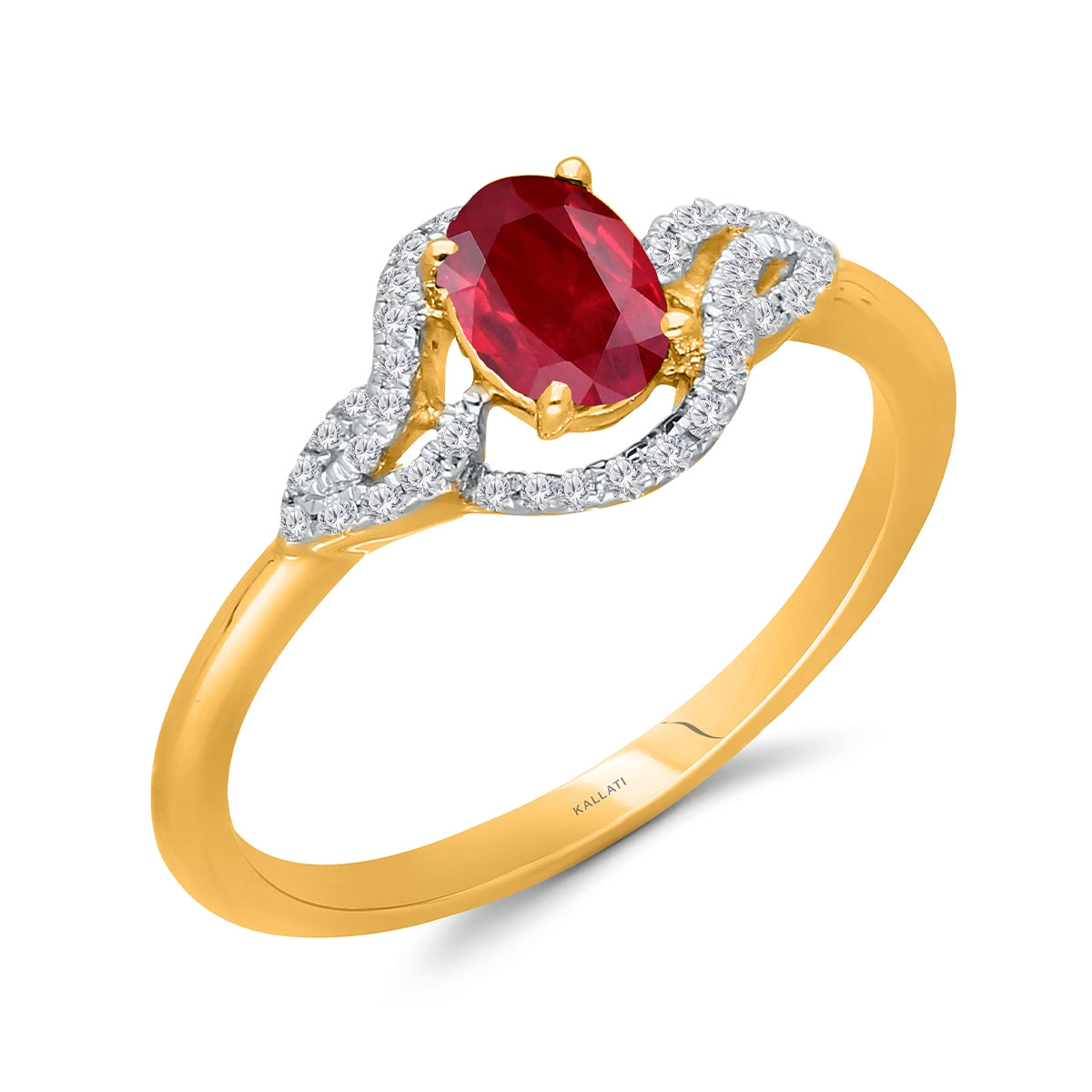 Kallati Oval Ruby & 1/7 ct. tw. Diamond Ring in 14K Yellow Ring