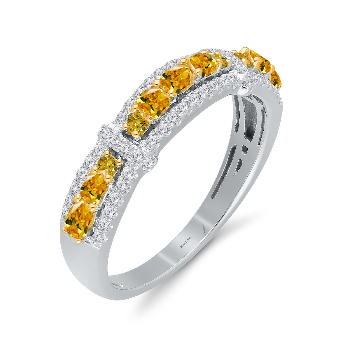 Kallati 1 ct. tw. Yellow & White Diamond Band in 14K White Gold front view