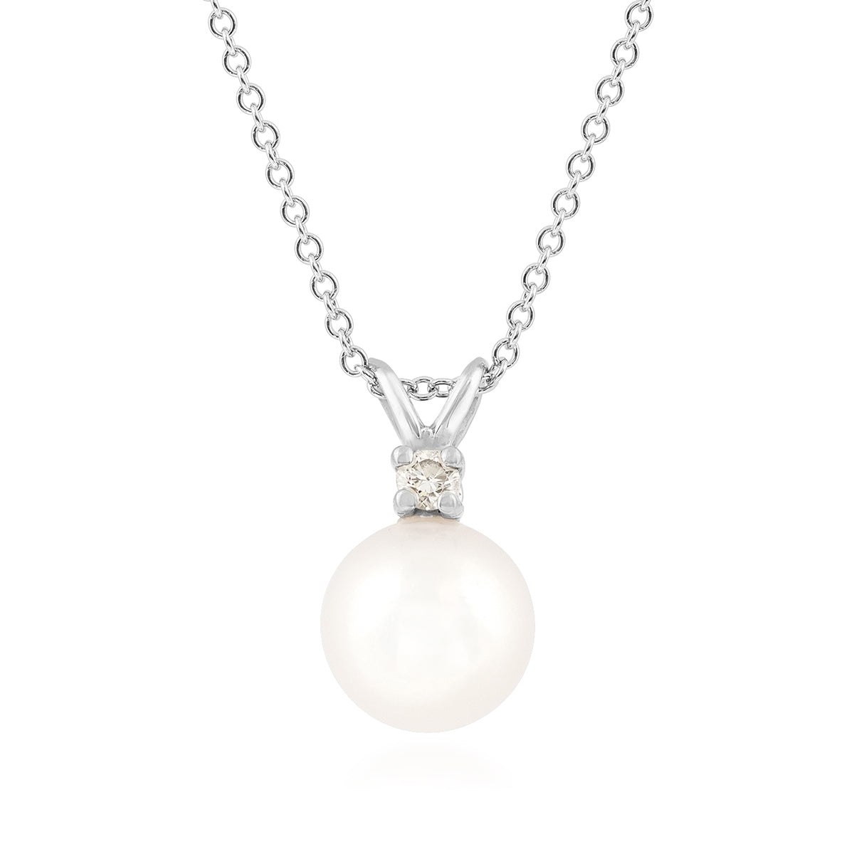 7-8mm Cultured Akoya Pearl & Diamond Accent Pendant in 14K White Gold
