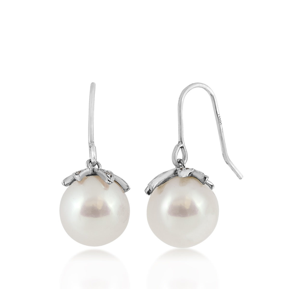 8-9mm Cultured Freshwater Pearl & Diamond Accent Drop Earrings in 14K White Gold (2)