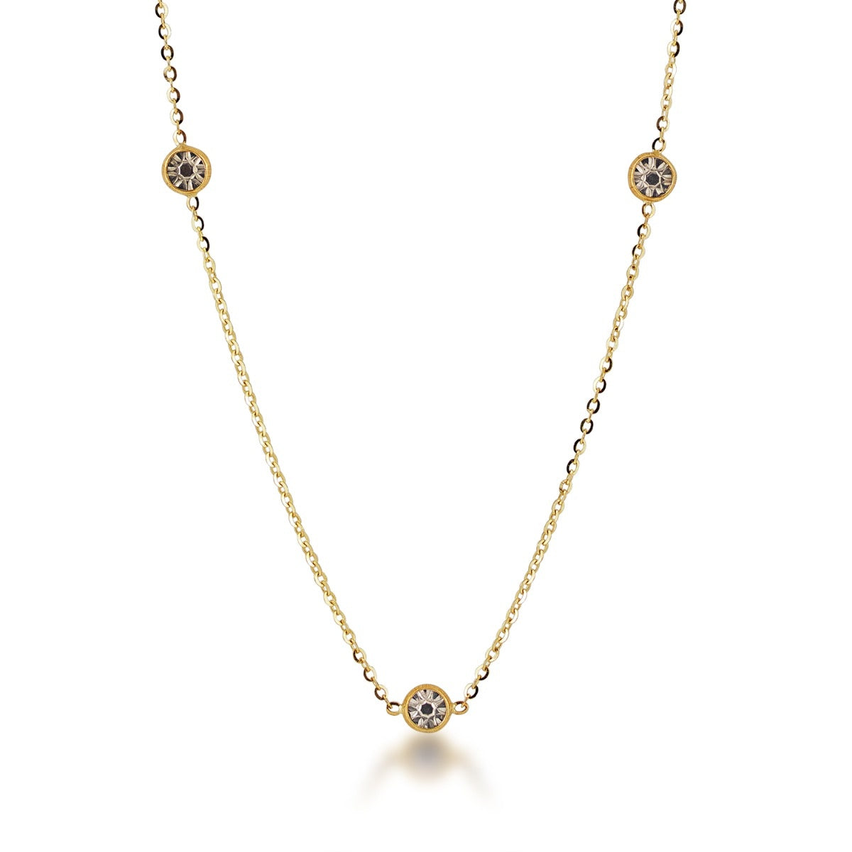 Station Necklace with Bezel Set Rhodium Miracle Plates in 10K Yellow Gold
