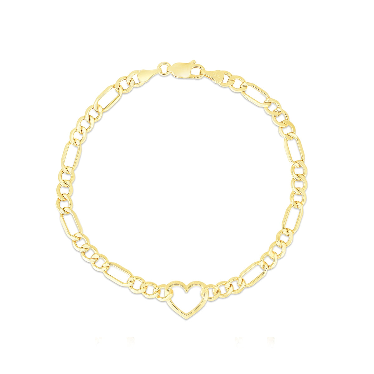4.5mm 7-inch Figaro Chain Bracelet with Heart in 10K Yellow Gold