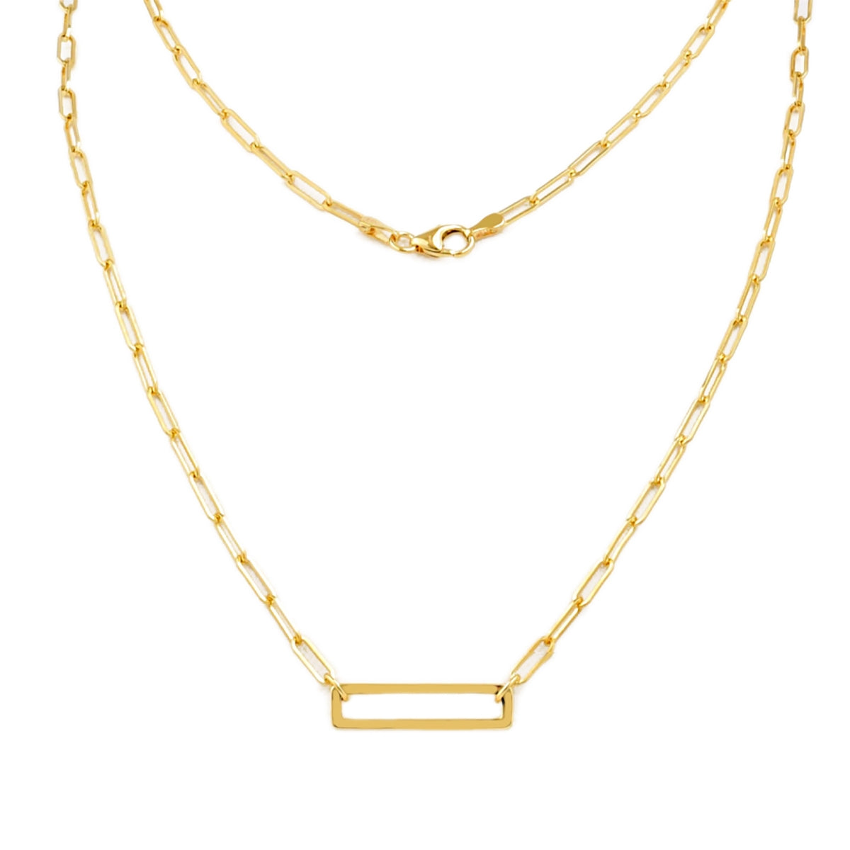 Rectangle Paperclip Chain Necklace in 10K Yellow Gold front view