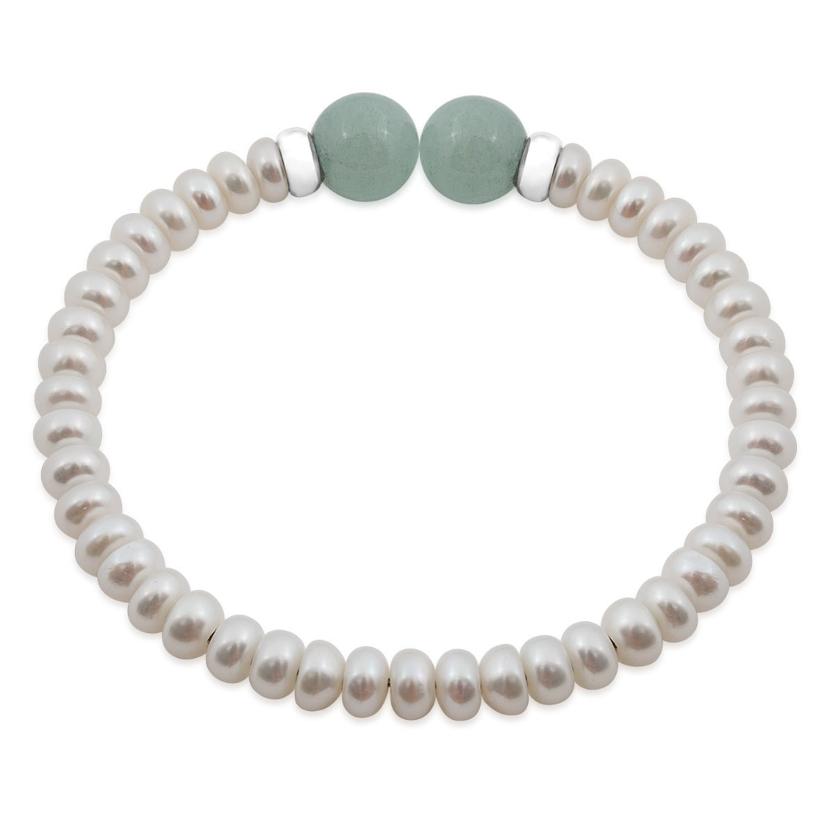 10mm Milky Aquamarine & 6-7mm Cultured Freshwater Pearl Flexible Bangle Bracelet in Sterling Silver