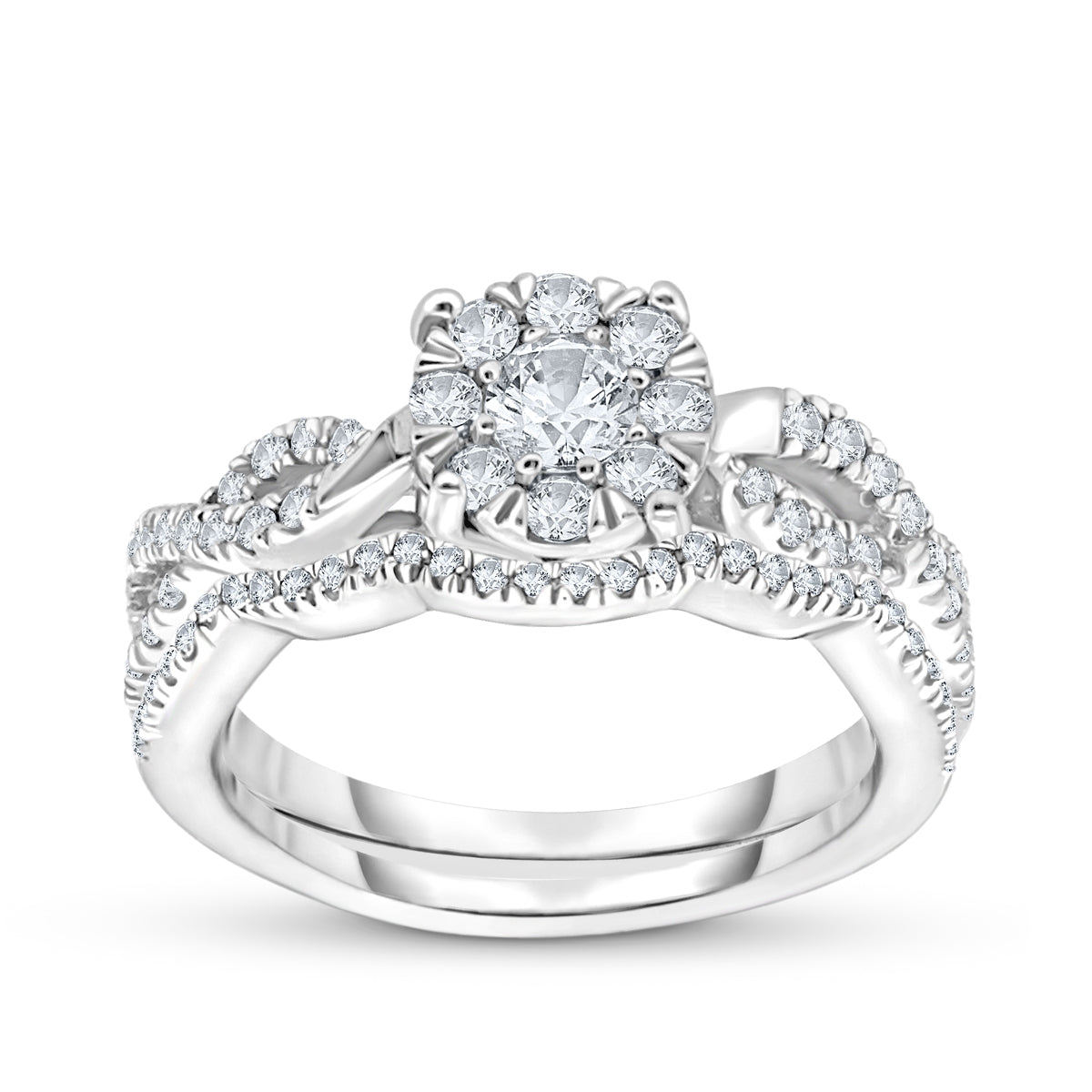 True Promise 5/8 ct. tw. Diamond Cluster Twist Wedding Set in 10K White Gold
