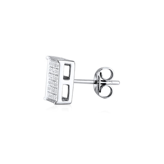 1/5 ct. tw. Men's Diamond Square Cluster Earrings in 10K White Gold close-up detail