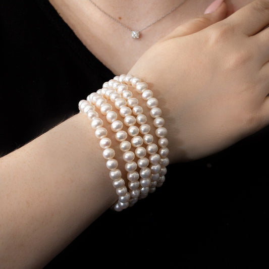 Cultured Freshwater Pearl 5-Row Stretch Bracelet front view