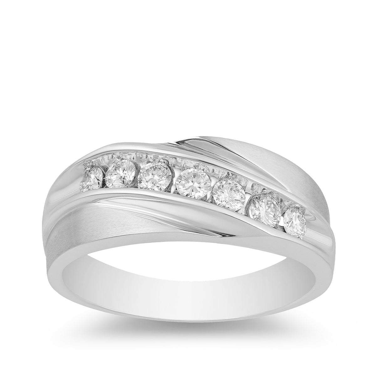 1/2 ct. tw. Men's Round Brilliant 7-Stone Diamond Channel Set Wedding Band in 10K White Gold