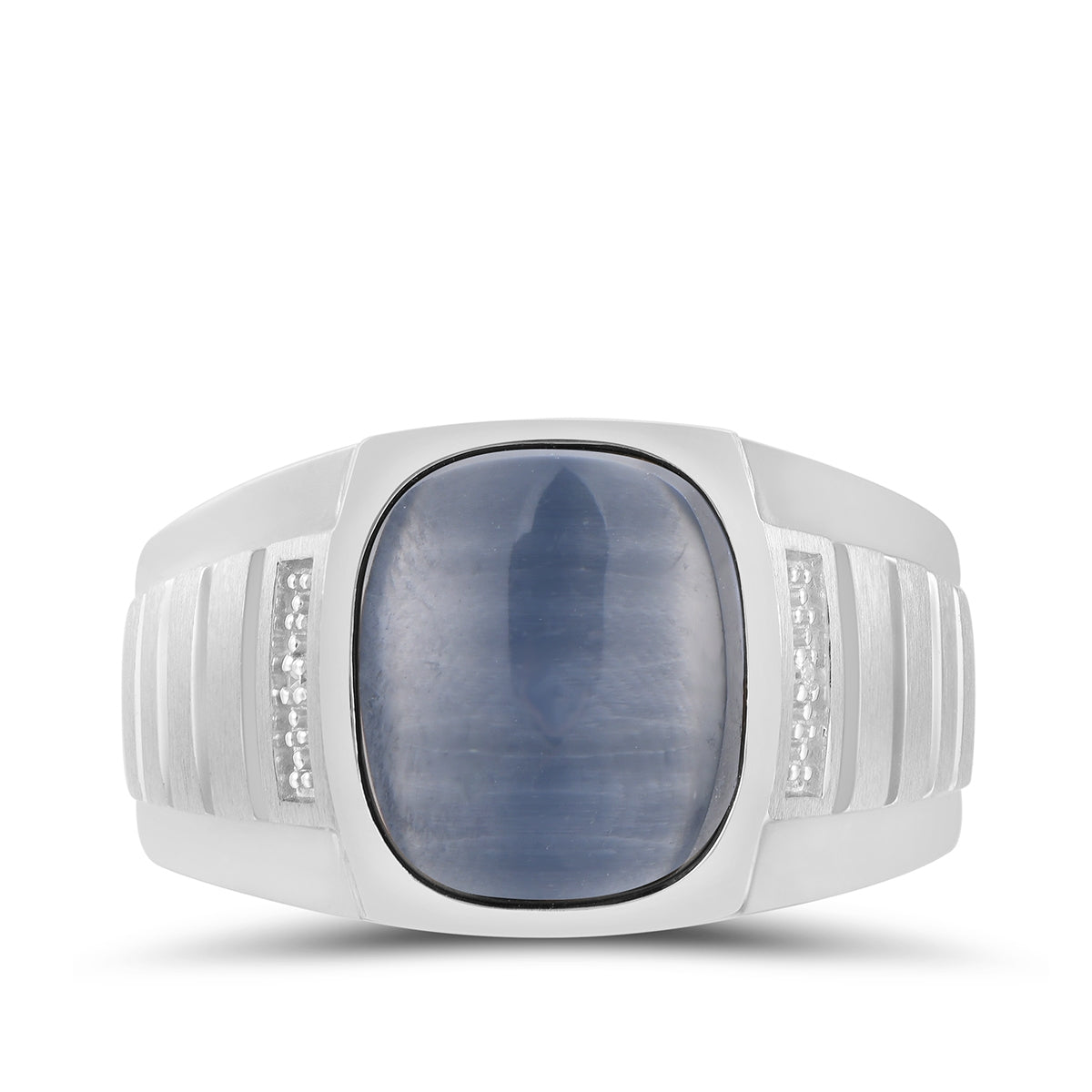 Men's Cushion Gray Cat's Eye & Diamond Accent Ring in 10K White Gold