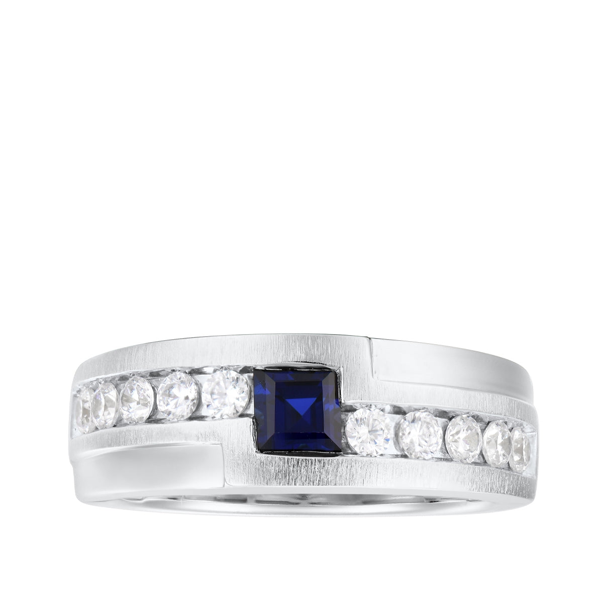 Men's Princess Cut Sapphire & 5/8 ct. tw. Diamond Ring in 10K White Gold